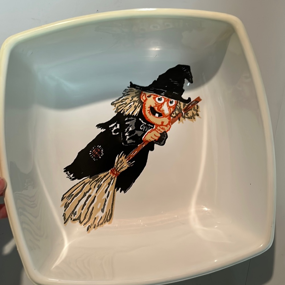 Vintage plastic Halloween dish with witch